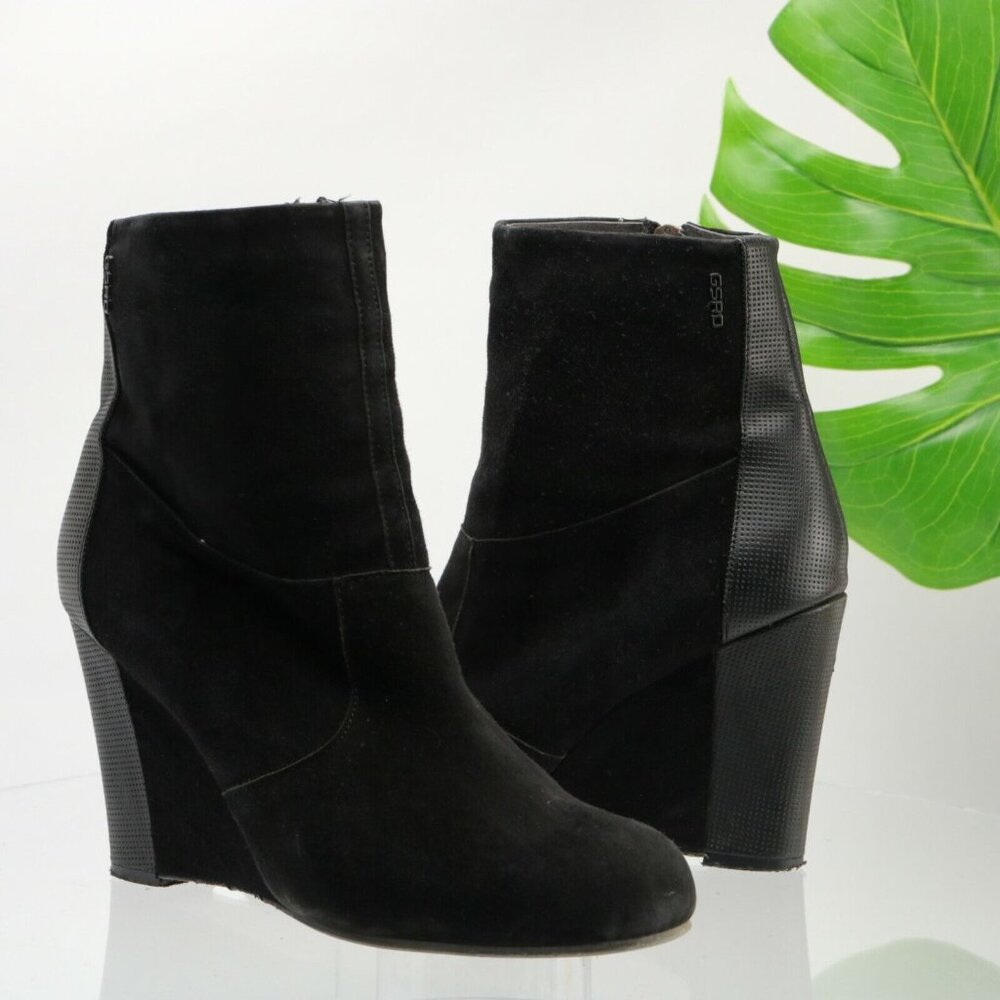 GStar Raw Womens Gable Fulton Boot Size 9 Wedge Heel Black‎ Suede Bootie Comfy